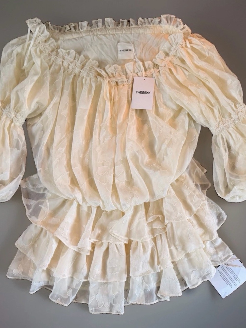 The Bekk Elora Ivory Lace Off Shoulder Ruffle Lined Mini Dress XS/S - Picture 2 of 8